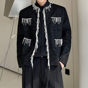 Fringed Shoulder Pads Collarless Jacket