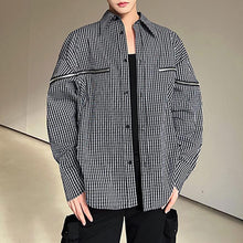 Load image into Gallery viewer, Black and White Grid Zipper Splicing Long-sleeved Shirt
