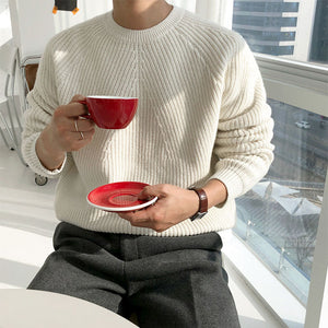 Solid Round Neck Loose Knit Sweater