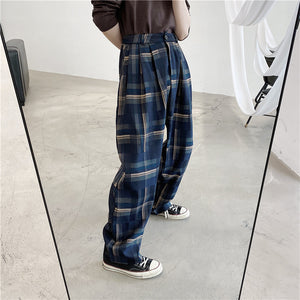 Retro Plaid Casual Straight Harem Pants