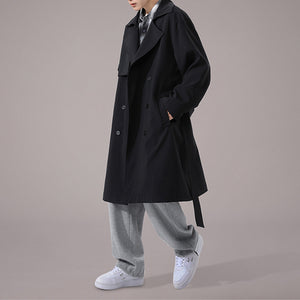 Solid Double-breasted Loose Trench Coat