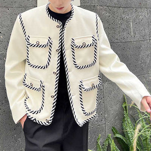 Contrasting Color Panel Web Embellished Coat