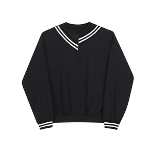 Asymmetric Stripe Round Neck Thin Sweatshirt