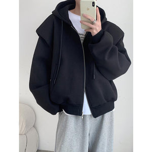 Loose Shoulder Pad Hooded Jacket Cardigan