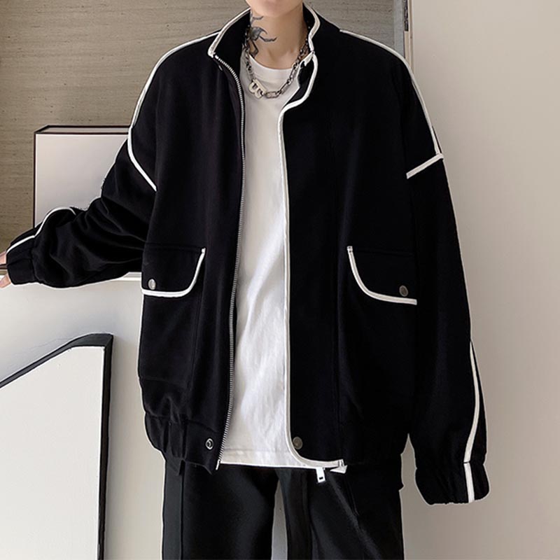 Contrast Lines Large Pockets Cargo Jackets
