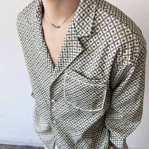 Vintage Pattern Cuban Collar Long Sleeve Shirt