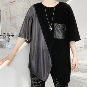 Patchwork Irregular Hem Short Sleeve T-Shirt