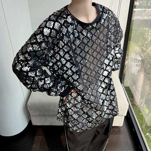 Rhombus Sequin Reflective Stage Show T-Shirt
