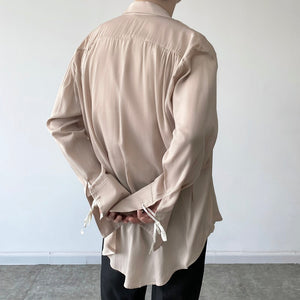 Drawstring Lapel Long Sleeve Loose Shirt