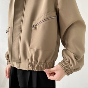 Solid Lapel Padded Shoulder Loose Jacket