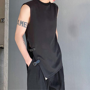 Belt Buckle Solid Color Sleeveless T-Shirt