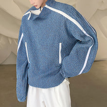 Load image into Gallery viewer, Half Turtleneck Double Zip Cutout Denim Sweatshirt
