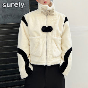 Black and White Stitching Contrast Color Coat