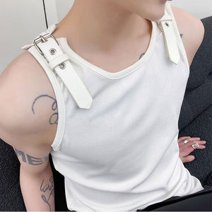 Leather Shoulder Loops Knit Vest
