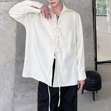 Load image into Gallery viewer, Lace-up Lapel Loose Long Sleeve Shirt
