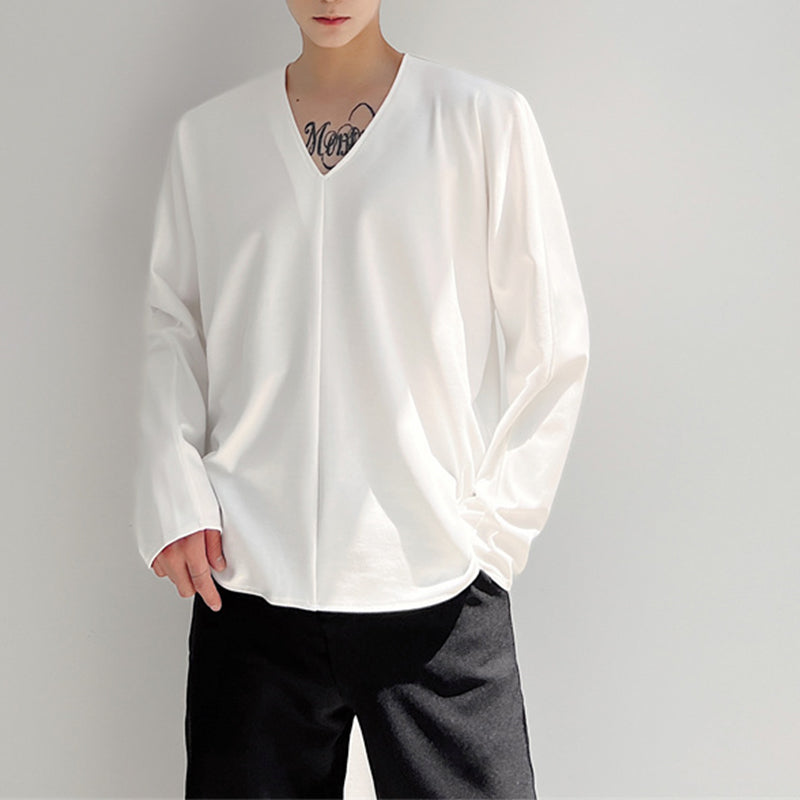 Simple V-Neck Loose Bottoming Shirt