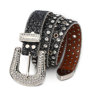 Alloy Pin Buckle Imitation Diamond Inlaid PU Belt