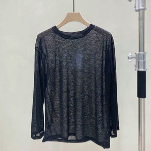 Slightly Sheer Long Sleeve Loose Knit T-Shirt