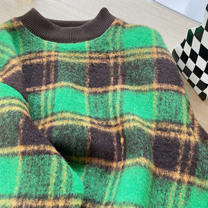 Green Plaid Pullover Sweatshirt