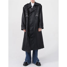 Load image into Gallery viewer, Metal Zipper PU Shoulder Pad Mid Length Coat
