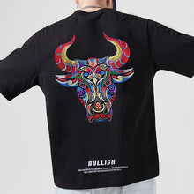 Load image into Gallery viewer, Bull Head Embroidered Loose Short Sleeve T-Shirt
