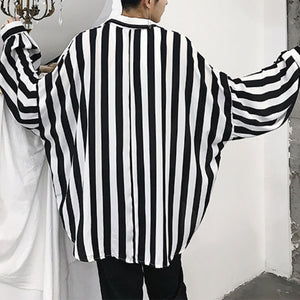 Black And White Striped Doll Sleeve Shirt