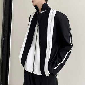 Black and White Contrasting Collar Short Jacket