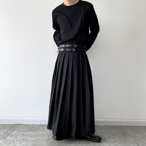 Pleated Double Belt Skirt