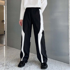 Black and White Paneled Straight-leg Pants