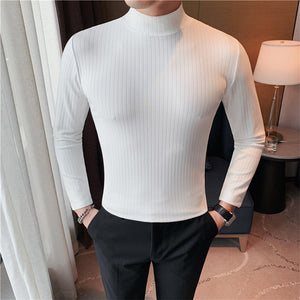 Half Turtleneck Slim Striped Long Sleeve Top