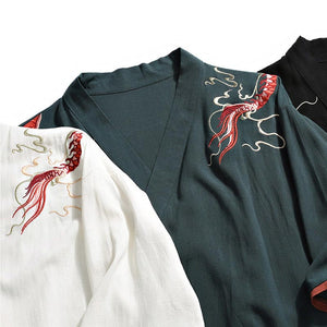 Dragon Pattern Embroidery V-neck Half-sleeved T-shirt