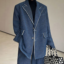 Load image into Gallery viewer, Shoulder-padded Raw-edge Denim Blazer Straight-leg Wide-leg Pants Two-piece Set
