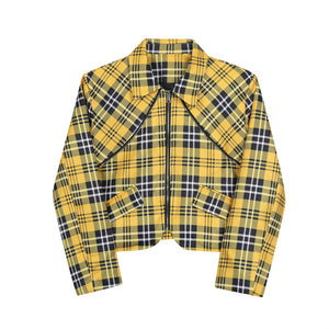 Yellow Plaid Casual Short Jacket