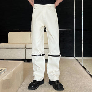 Black Belt Trim Patchwork Casual Pants