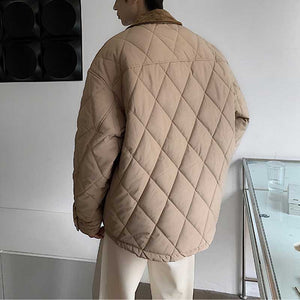 Rhombus Lattice Corduroy Stitching Thick Coat