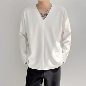 Simple V-Neck Loose Bottoming Shirt