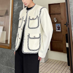 Contrasting Color Panel Web Embellished Coat