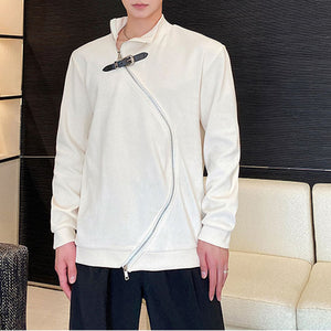 Zipper Irregular Stand Collar Sweater