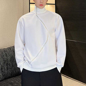 Irregular Metal Zipper Half Turtleneck Sweater