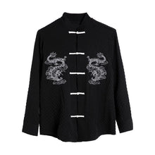 Load image into Gallery viewer, Vintage Buckle Stand Collar Dragon Embroidery Shirt
