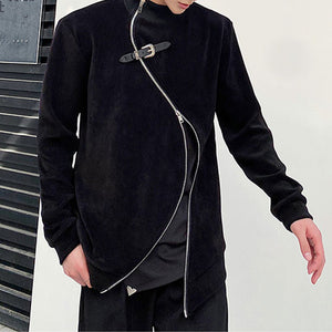 Zipper Irregular Stand Collar Sweater