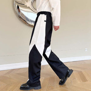 Black and White Paneled Straight-leg Pants