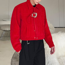 Load image into Gallery viewer, Antique Red Velvet Buckle Cropped Jacket
