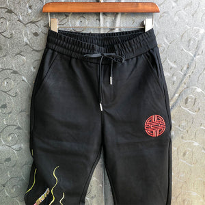 Leg Embroidery Slim Stretch Sweatpants