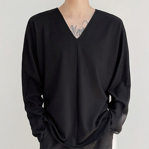 Simple V-Neck Loose Bottoming Shirt