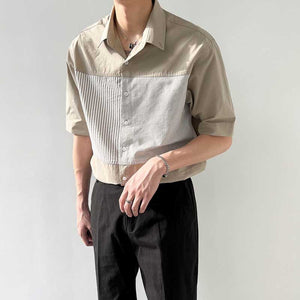 Thin Paneled Striped Half-Sleeve Shirt