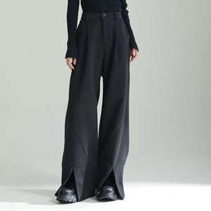 Casual Fleece Slit Straight-leg Pants