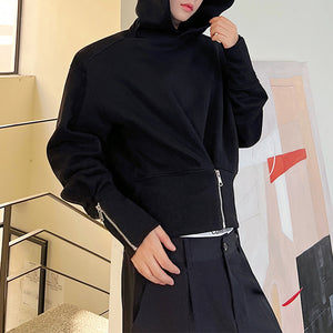 Shoulder Pads Zipper Hooded Sweatshirt