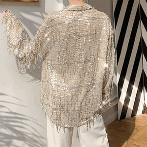 Fringed Sequined Mesh Shirt