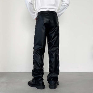 Dark Punk Folded Pile PU Pants